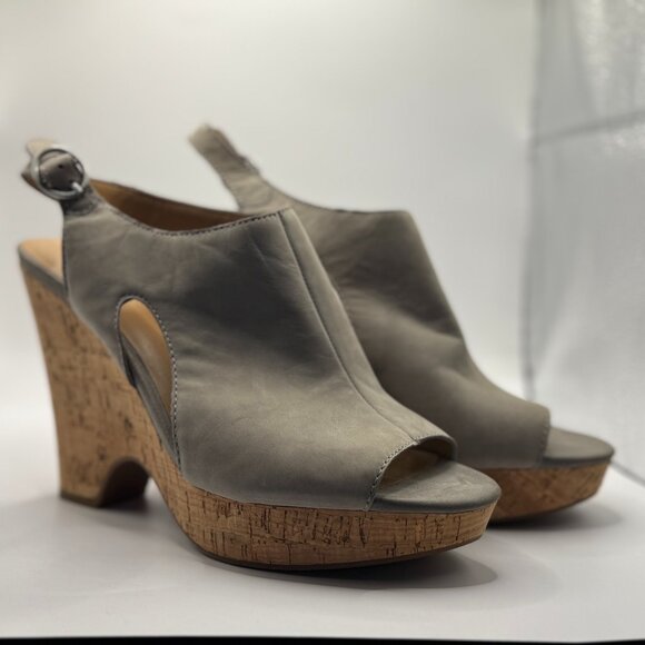 SARTO By Franco Sarto Shoes - 👡 EUC Franco Sarto Gray Suede Peep Toe Cork Platform Sandals